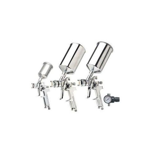 4-Piece HVLP Triple Set-Up Spray Gun Kit, 1 mm, 1.4 mm, 1.7 mm Nozzle