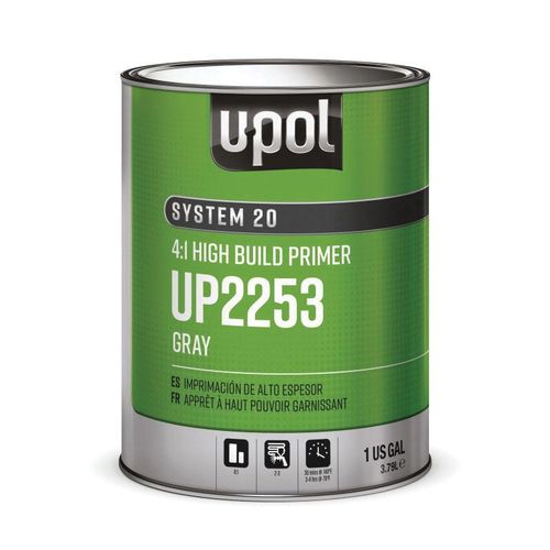 U-POL UP2253 High-Build 2K Multi-Purpose Primer, 1 gal Tin, Gray, 4:1 Mixing, High-Build, Use: DTM