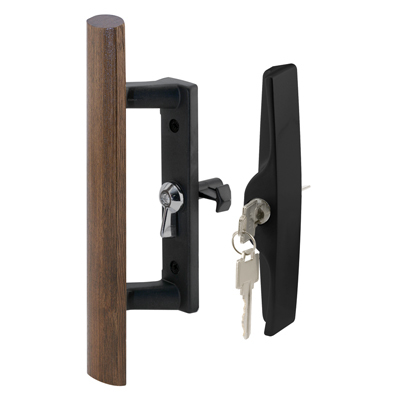 Wood/Black Internal Keyed Lock Handle Set 3-1/2" Screw Holes