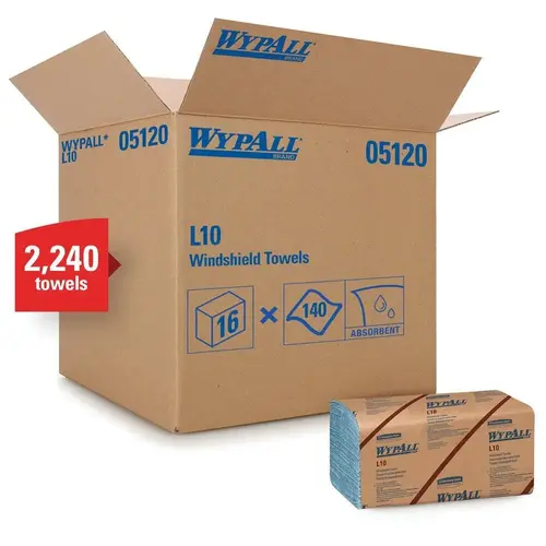 WypAll 05120 L10 Series Banded Windshield Towel, 9.3 x 10-1/4 in, 140, Paper, Blue, 2 Plys