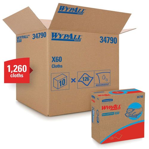 WypAll 34790 X60 Series Pop-Up Box Cloth, 9.1 x 16.8 in, 126, Hydroknit, White, 1 Plys