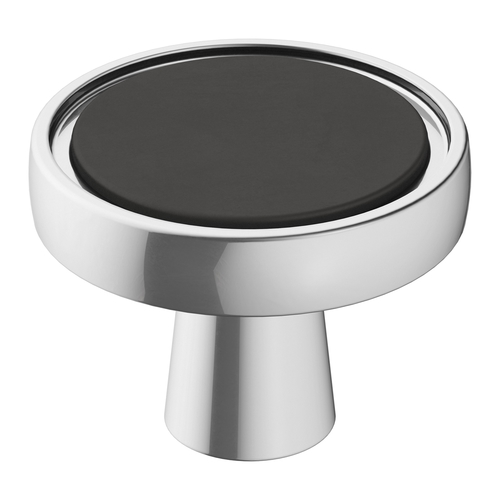 Mergence 1-3/8" Diameter Polished Chrome/Brushed Cabinet Knob Matte Black Finish