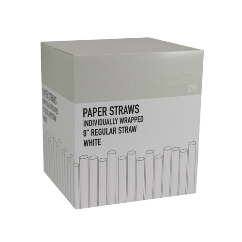 PAPER STRAW WHITE WRAPPED 8 INCH