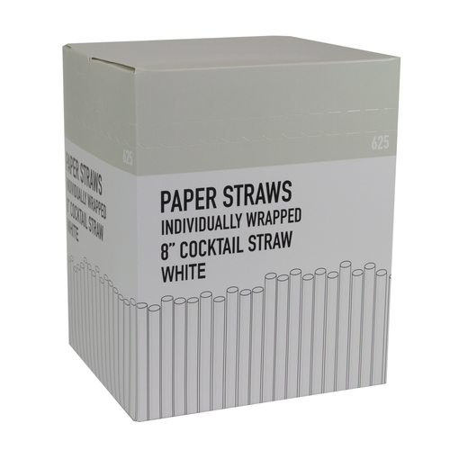 PAPER COCKTAIL STRAW WHITE 8 INCH WRAPPED