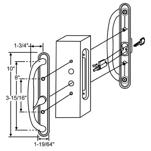 PATIO DOOR HANDLE SET OFFSET LATCH BRUSHED CHROME KEYED