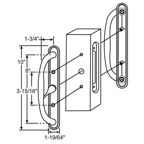 Patio Door Handle White Center Latch no key (A)