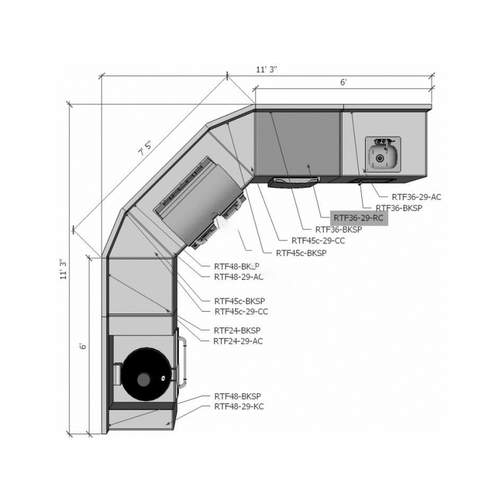 Tejas Originals RTF3629AC 36"x29"x36" O/dr Univ Kitchen Appliance Cab
