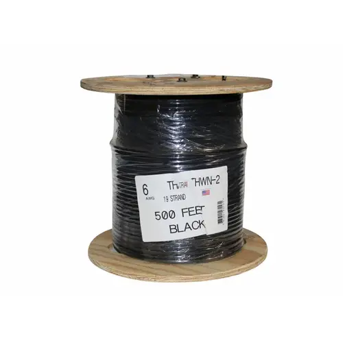 6strbk 500'/rol #6 Black Thhn Stranded Wire