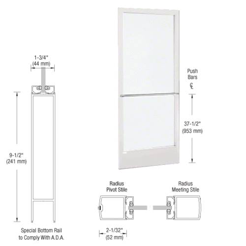 CRL-U.S. Aluminum CD22752R136 White KYNAR Paint 250 Series Narrow Stile Inactive Leaf of Pair 3'0 x 7'0 Center Hung for OHCC w/Standard Push Bars Complete ADA Door(s) with Lock Indicator, Cyl Guard