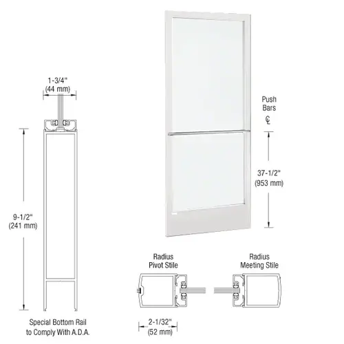 CRL-U.S. Aluminum CD22752R136 White KYNAR Paint 250 Series Narrow Stile Inactive Leaf of Pair 3'0 x 7'0 Center Hung for OHCC w/Standard Push Bars Complete ADA Door(s) with Lock Indicator, Cyl Guard