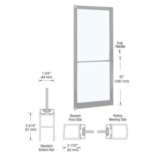 CRL-U.S. Aluminum 1DC22211R136 Clear Anodized 3'0 x 250 Series Narrow Stile Inactive Leaf of Pair 7'0 Offset Hung with Pivots for Surf Mount Closer Complete Door for 1" Glass with Standard MS Lock and Bottom Rail