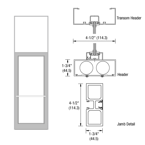 Clear Anodized Class 1 39-1/2" x 126" Series DF800 Tubular Center Hung Transom Frame Complete (1FT)