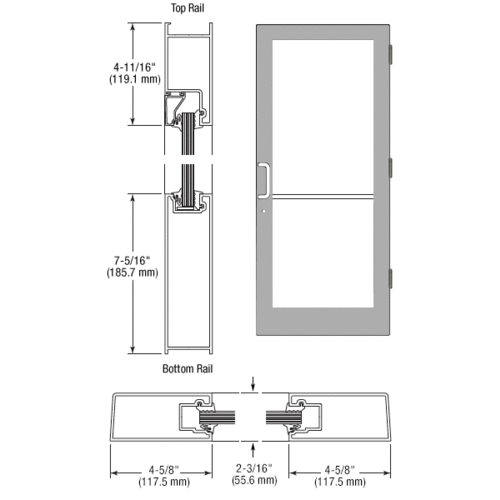 Class I Clear Anodized IG500 Series Custom Single StormFront Butt Hinged Entrance Door for Surface Mount Door Closer