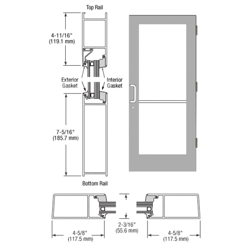 IG600 Hurricane Series Class I Clear Anodized Custom Single Butt Hinge Entrance Door for Surface Mount Door Closer