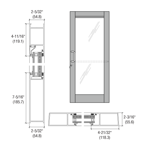 CRL-U.S. Aluminum BZ61511 Clear Anodized Custom Single Series 604 Blast Resistant Butt Hinge Entrance Door with Panic for Surface Mount Door Closer