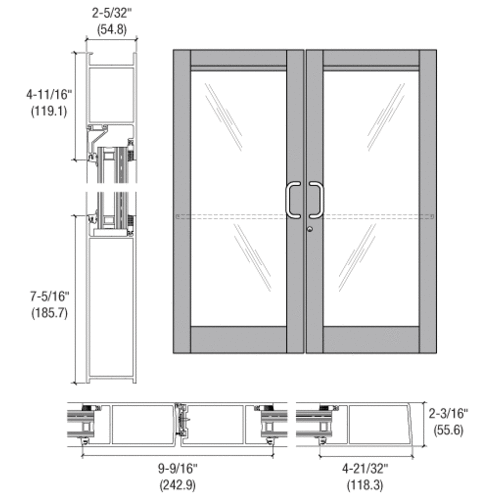 CRL-U.S. Aluminum BZ62511 Clear Anodized Custom Single Series 604 Blast Resistant Butt Hinge Entrance Door with Panic for Surface Mount Door Closer