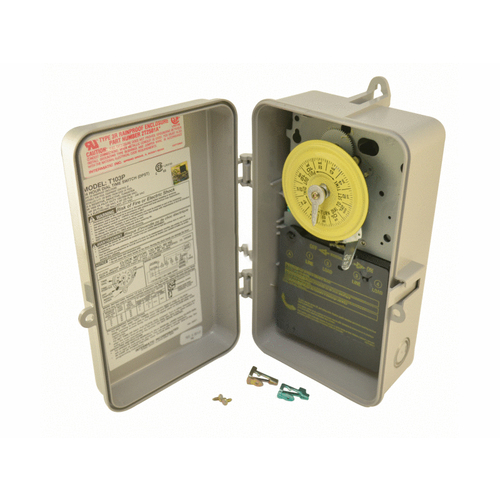 Intermatic T103P T100 Series 120-Volt 24-Hour Indoor/Outdoor Mechanical Timer Switch DPST, Gray