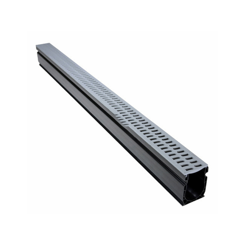 9' Gry Slim Channel Drain W Slotted Grates