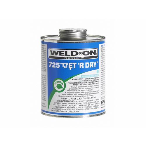 Weld-On 10850 Wet 'r Dry 725 Aqua Blue Pvc Solvent Cement .25 Pt