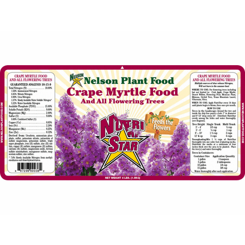 NutriStar NUTRI STAR CRAPE MYRTLE 4 Nutri St Crape Myrtle 4 Nelson 10-15-19 Crape Myrtle Food 4#