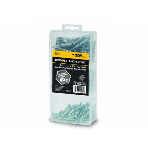 King Innovation 25150 Drywall Anchor Kit With Zinc Anchors