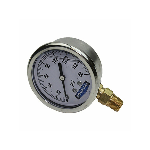 AQUALINE PG160L 2" Dial 160psi Liquid Filled Pressure Gauge 1/4" Lower Mount