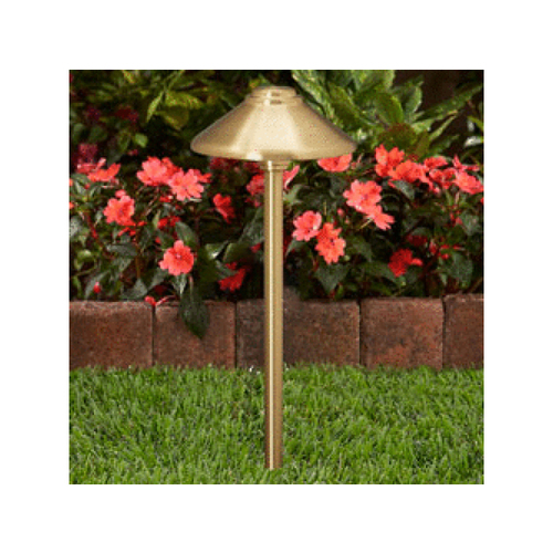 18" Olde Brass Path Light With 7.5" Hat And Warm T3 Lamp 2.5w