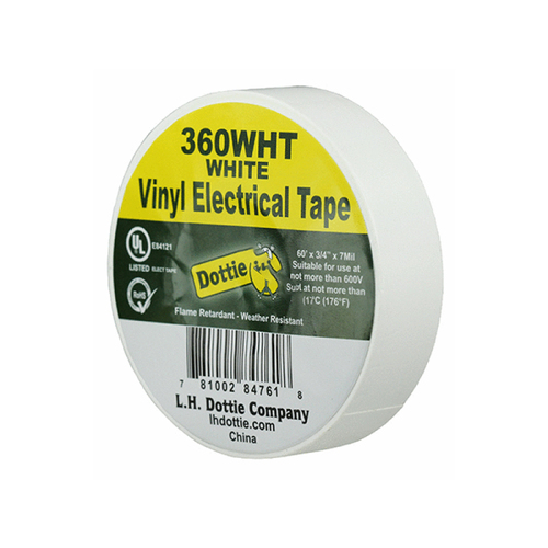 L H DOTTIE COMPANY 360WHT .75" X 66' White Premium Color Coding Pvc Tape