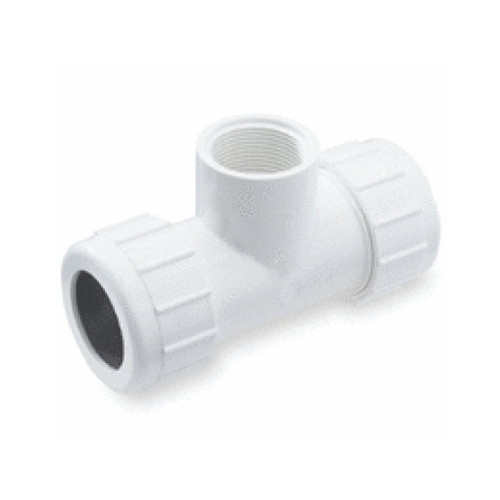 Pipe Tee, 3/4 in, Compression x Slip-Joint, PVC, White, SCH 40 Schedule, 150 psi Pressure