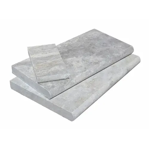 5cm X 16" X 24" Silver Bullnose Tumbled Travertine Coping