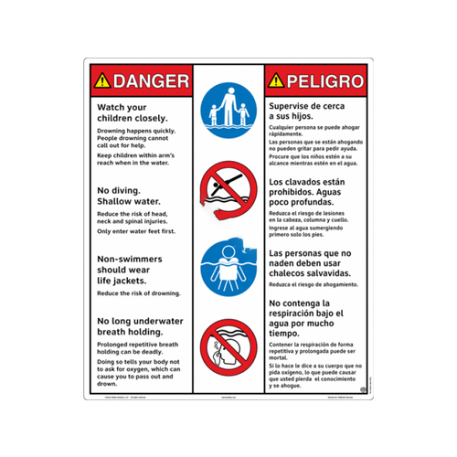 CLARION SAFETY SYSTEMS LLC WSS3407-26A-ESM English/spanish Indoor Danger Warning Sign With 4 Symbols