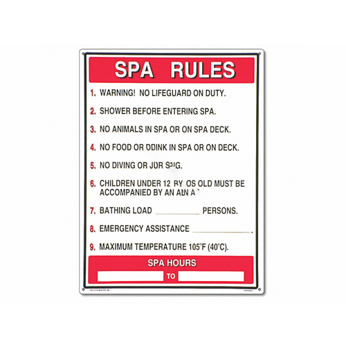 Poolmaster 40327 18"x24" Spa Rules Sign