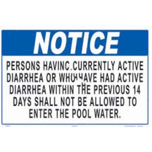 18"x12" Blue Notice Persons With Diarrhea Pool Sign