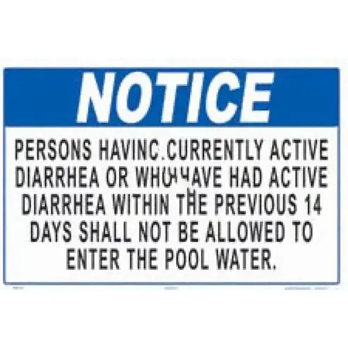 18"x12" Blue Notice Persons With Diarrhea Pool Sign