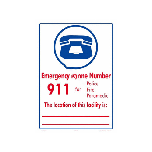 AQUATIC TECHNOLOGY INC 6012WS1014E 10"x14" White Emergency Phone 911 With Facility Location Sign