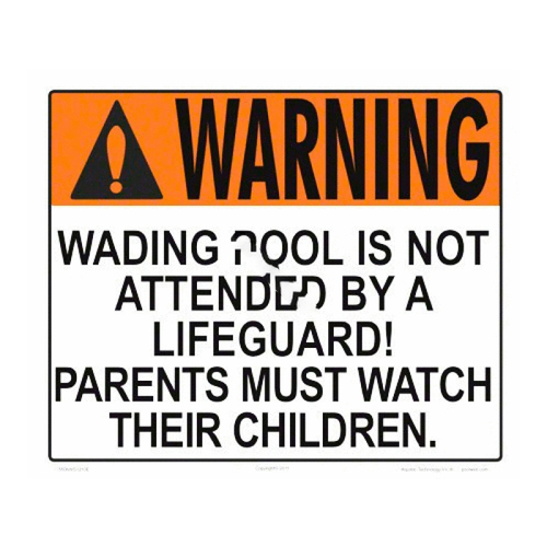 AQUATIC TECHNOLOGY INC 5506WS1210E Wading Pool Not Attended Sign