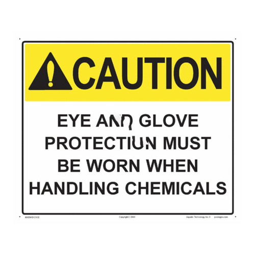 12"x10" Eye & Glove Protection Required Caution Sign Yellow