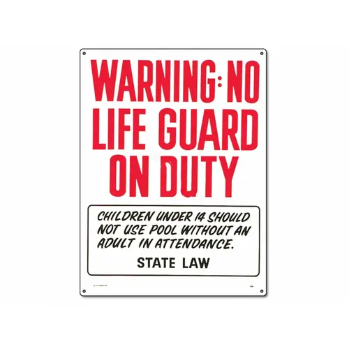 18" X 24" Warning No Lifeguard On Duty Sign