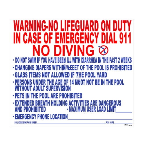 NATIONAL STOCK SIGN CO INC TX4148 41" X 47" Plastic Texas Pool Rules Sign