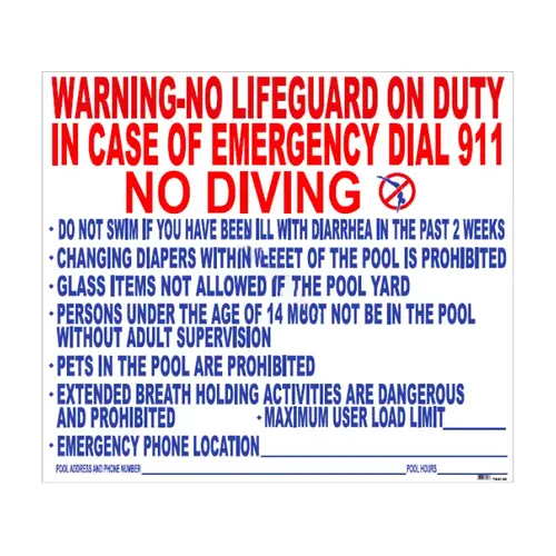 41" X 47" Plastic Texas Pool Rules Sign