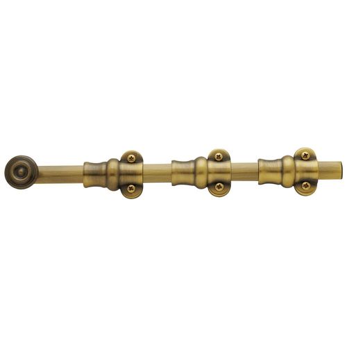 12" Ornamental Surface Bolt Antique Brass Finish