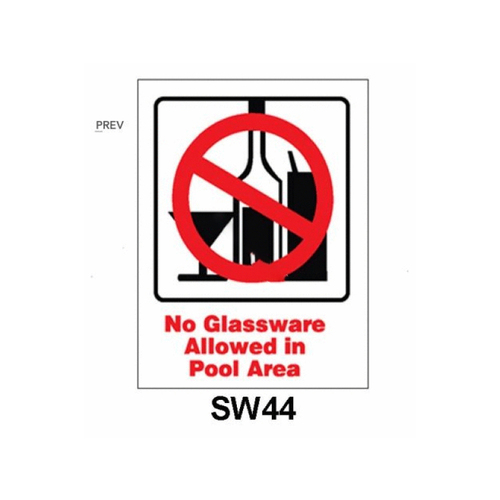 Nassco SW-44 9" X 12" Vertical No Glassware Allowed Sign