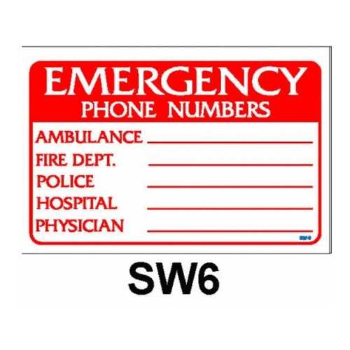 Nassco SW-6 12"x18" Emergency Phone Numbers Sign