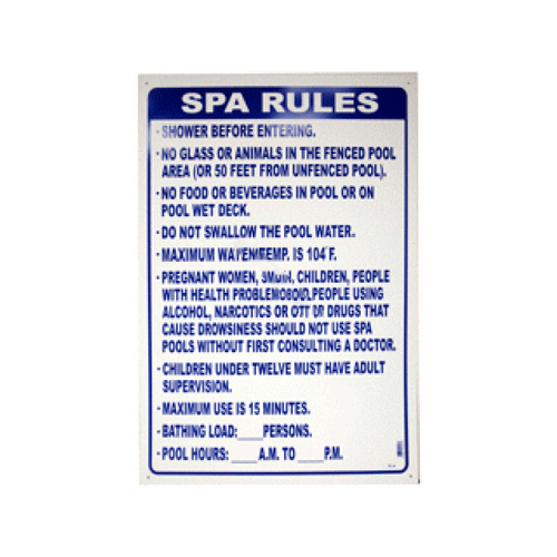 24" X 36" Vertical Spa Rules Sign (fl)