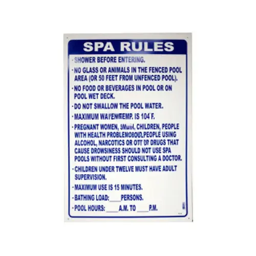 PoolStyle FL-4 24" X 36" Vertical Spa Rules Sign (fl) Blue/White