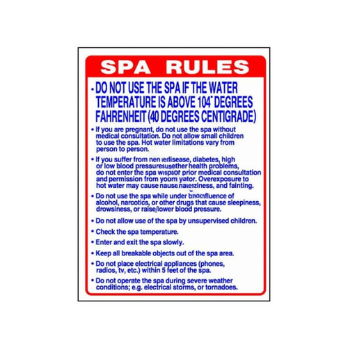 18"x24" Spa Rules Texas Sign