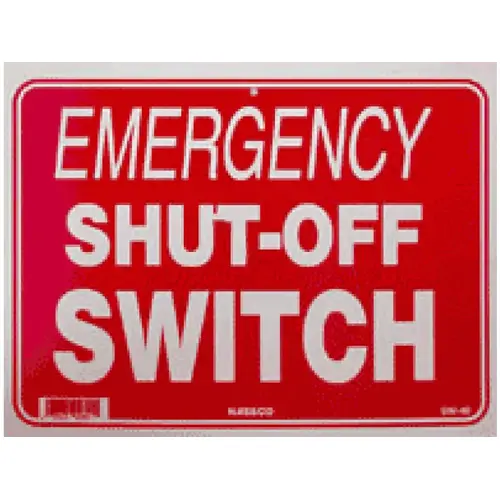 12" X 9" Horizontal Emergency Shut-off Switch Sign Red/White