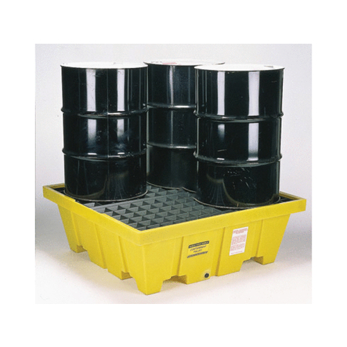 AIRGAS SAFETY INC E421640 1/2" X 51" X 13 3/4" 4-drum Hdpe Spill Containment Pallet With Grating And Drain Yellow