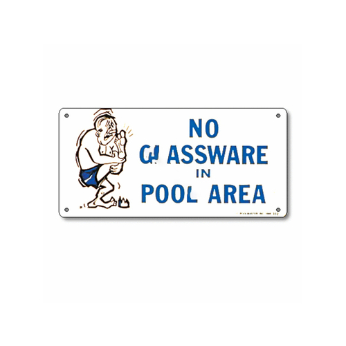 Poolmaster 41332 12"x6" No Glassware In Pool Area Sign