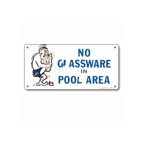 12"x6" No Glassware In Pool Area Sign